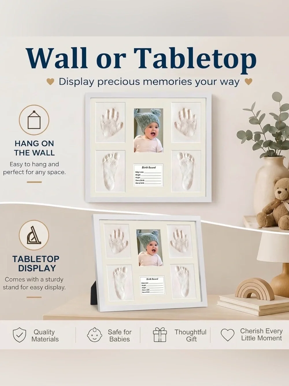 Baby Handprint & Footprint Keepsake Frame - White